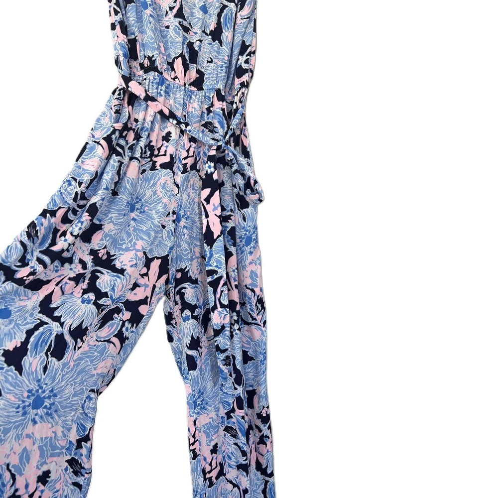 Lilly Pulitzer Large Dusk Jumpsuit Amore‎ Belted Adjustable Strap Straight-Cut - Picture 6 of 12